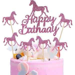 Décoration De Gâteau,25 Pièces Toppers De Gâteau D'anniversaire,Décorations Poney Rose Décoration De Cupcake,Happy Birthday Fournitures De Fête D'anniversaire - Neuf