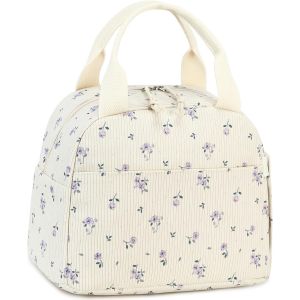 TIANYI-Boîte à déjeuner isolée pour femmes sac à déjeuner réutilisable en velours côtelé sac à main étanche glacière thermique sac à déjeuner grande capacité (fleur violette 178) - Neuf