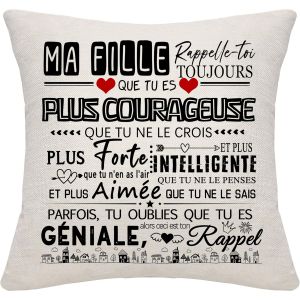 Cadeau d'inspiration pour la Fille Rappelle-toi Toujours Que Tu Es Plus Courageuse Que Tu Ne Le Crois Que Tu Es G&eacute;niale Housses de coussin pour fille anniversaire graduation cadeau de No&euml;l(ma fille) - Neuf