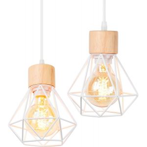 Ulteronixshop-2 Packs Suspensions Luminaires Industrielles E27 Plafonnier Vintage Lustre Abat-Jour En M&eacute;tal Et Bois &Oslash;160mm R&eacute;tro Pour Salon Cuisine Chambre (Lustre-2pcs) - Neuf