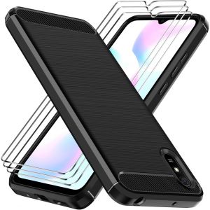 Kal-Coque Silicone Pour Xiaomi Redmi 9a / Xiaomi Redmi 9at Avec 3 Pièces Verre Trempé, [Protection Antichoc Militaire] Étui De Protection, Mince Souple Tpu Anti-Rayures Dos Bumper Housse, Noir - Neuf