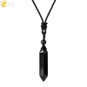 Collier Tendance Pour Hommes Et Femmes, Pendentif En Pierre Naturelle, Loup, Requin, Dent, Améthyste, ?il De Tigre, Cristal, Obsidienne Noire, H247--Black - Neuf