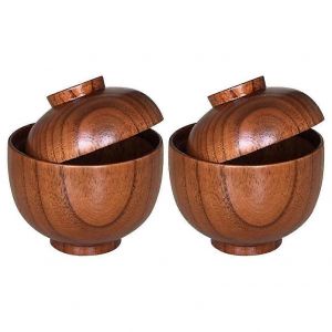 2 pcs en Bois Japonais Laqu&eacute; Traditionnel Bol de Miso pour la Cuisine &agrave; la Maison Marron - Neuf