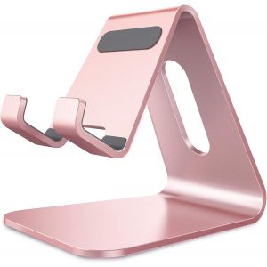 CMJAAGUR-Support T&eacute;l&eacute;phone, Support De Bureau En Aluminium Compatible Avec Iphone 16 15 14 13 12 Mini Pro Xs Xr X Se 8 7 6 6S Plus Huawei Mate 60 Pro, Samsung S23 S22 S21-Or Rose[M47] - Neuf
