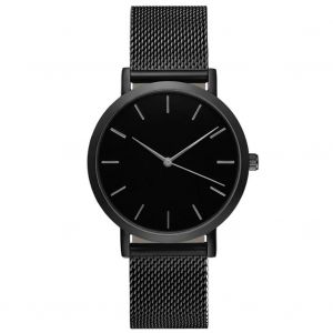 4 Couleurs Unisexe Femmes Hommes Alliage Quartz Mouvement Analogique Maille Montre-Bracelet (Noir) - Neuf