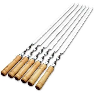 Ulteronixshop-Brochettes plates en acier inoxydable avec poign&eacute;e en bois, fourchette &agrave; viande de 55 cm, brochettes &agrave; chish en m&eacute;tal r&eacute;utilisables pour barbecues - Neuf