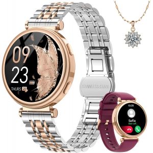 Montre Connectée Femme, 1.27"" Hd Smartwatch Avec Appel, 120+ Sports, 24h Fréquence Cardiaque Fonction Féminine Sommeil Spo2, Ip68 Podomètre Calorie Fitness Tracker Ios Android Or Rose Cadeau - Neuf