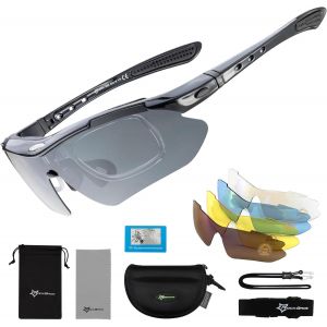 Lunette De Sport Polarisées Homme Cyclisme Lunette Vtt Protection Uv400 Lunette De Soleil Noir Pour Vélo Pêche Course Conduite Avec 5 Verres Interchangeable.[I129] - Neuf