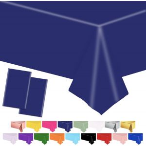 Kal-2pcs Nappe Bleu Marine Plastique54x108 Pouces Nappe Rectangulaire Bleu Nappe Anniversairenappe Imperméables Table Fête Protection Pour Noël Picnicanniversairejardin Mariage Fête Décoration - Neuf