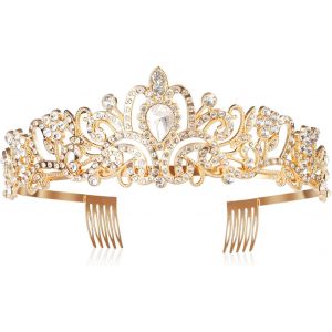 Kalvd-Diadème En Cristal Pour Fille-Diadème De Princesse-Diadème De Mariage-Couronne En Cristal Doré-Couronne De Cheveux Pour Anniversaire,Fête,Concours De Beauté,Bal De Fin D'année,Costume De - Neuf