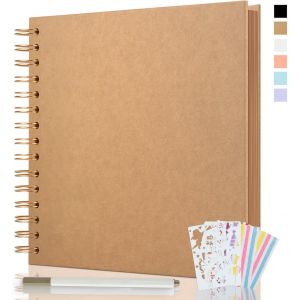 Album Photo Spirale Scrapbook 21x21cm, DIY Scrapbooking Album 40 Pages, Livre D'or pour Voyage Mariage Anniversaire Cadeaux pour Bebe Enfant Couple (Blanc) - Neuf