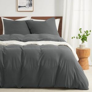 Tzf-Housse De Couette 200x200 Microfibre Polyester Ultra-Douce Oeko-Tex Parure De Lit Gris -Housse De Couette 200x200 + 2 Taies D'oreiller 80x80 - Neuf