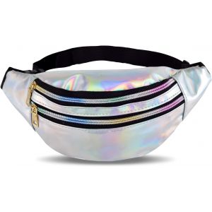 CAUC-Sac banane tendance &eacute;tanche m&eacute;tallique sacoche banane pour homme et femme - Pour f&ecirc;te, festival, sport, plein air, argent&eacute; - Neuf