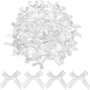 Kal-Lot De 100 Petits Noeuds Blancs En Tissu Satin&eacute; Pour Emballage Cadeau, Sacs &Agrave; Friandises, G&acirc;teaux, Sucettes, Bonbons, Cadeaux De Mariage, F&ecirc;te Pr&eacute;nuptiale, D&eacute;coration De No&euml;l (Blanc) - Neuf