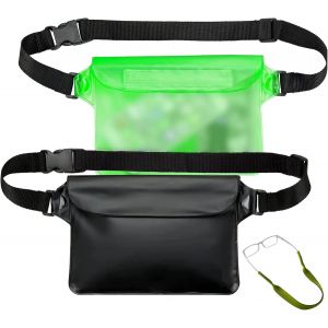 Set 2 Sac Banane Sportif Ceinture Imperméable Résistant Réglable avec Sangle pour Lunettes Sports Aquatiques Bateau Mer Natation (Waterproof Black) - Neuf
