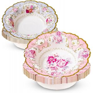 Kalanka-Truly Scrumptious Bols En Carton À Motif Floral Vintage Pour Goûter Festif, Mariage Et Fête D'anniversaire, 2 Modèles, Rose Et Bleu (Paquet De 12) - Neuf
