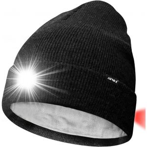 Unisexe 8 Led Bonnet Lampe Frontale,Usb Rechargeable Rouge Feu Arrière Clignotant Chapeau De Course Lumière Chaud Polaire Doublée Tricot Bonnet Cadeaux Pour Hommes Et Femmes - Neuf