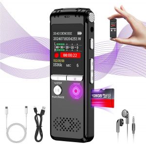 128GB Digital Voice Activated Recording Device,Enregistreur Vocal 1536Kpbs avec Playback,Suppression Intelligente du Bruit,Enregistreur Vocal pour Les Réunions,Classes,Interview,Conférence,MP3.[V287] - Neuf
