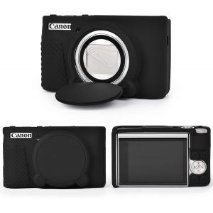 Housse en Silicone pour Canon PowerShot SX740 SX730 HS Caméra,Coque Protection en Caoutchouc Souple pour Canon SX740 SX730 HS-avec Couvercle d'objectif Amovible-Noir - Neuf