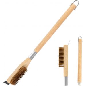 Ulteronixshop-Unokit Brosse pour Four &agrave; Pizza avec Poils Laiton et Grattoir Inox &iquest; Manche Amovible en Bois d'H&eacute;v&eacute;a 58cm, Pizza Accessoire avec ?illet de Suspension &iquest; Pour Four, Grill, Pierre &agrave; Pizza - Neuf