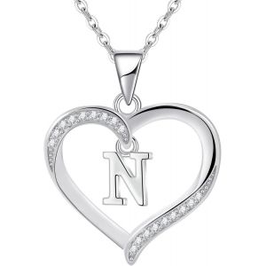 Kalanka-Pour Femme En Argent Lettre Initiale A-Z Coeur Collier Personnalisé Prénom Initial Collier Bijoux Femme Argent Cadeau Pour Anniversaire Fête Des Mères Saint Valentin - Neuf
