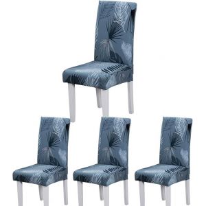 Chaise De Salle À Manger Couvre (Été Feuille Bleu, Jeu De 4), Moderne, Durable Élastique Housses De Chaise, Stretch Housses De Chaise Pour Mariage, Hotel Et Restaurant À La Décoration De - Neuf