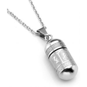 Collier Balle Pendentif Bouddhiste Mantra Pri&egrave;re Urne Cendres Fun&eacute;raire Bouteille Tube Recipient Ouvrir Militaire Acier Inoxydable Homme Femme - Neuf