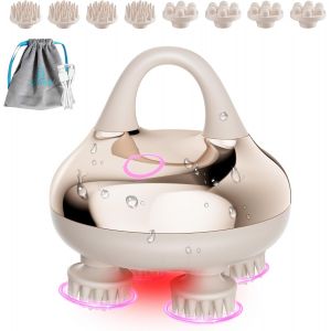 Masseur De T&ecirc;te &Eacute;lectrique, Masseur De Cuir Chevelu &Eacute;tanche Ipx7 Avec 8 T&ecirc;tes De Massage Et 3 Modes De Massage Pour Un Nettoyage Relaxant Du Cuir Chevelu (Golden) - Neuf
