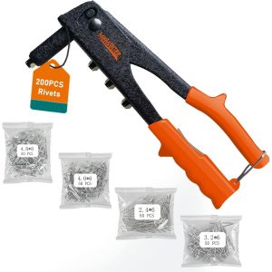 MEVRONISSHOP-Pince &agrave; rivets avec 200pcs rivets, Professionnelle Robuste 4 en 1 Riveteuse Manuelle - 4 Tailles : 2.4 MM - 3.2 MM - 4.0 MM - 4.8 MM,Outil de rivetage pour Automobile, Meubles, Instrumen - Neuf