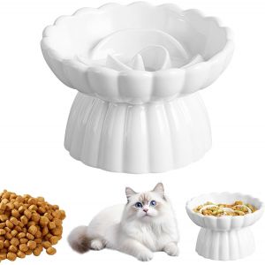 Kalanka-Gamelle Anti Glouton Chat, Gamelle Sur&eacute;lev&eacute;e Pour Chat, 8,5 Cm Hoch, Glouton Sur&eacute;lev&eacute;es Pour Bol Plat Pour Chaton Alimentation Lente, Blanc - Neuf