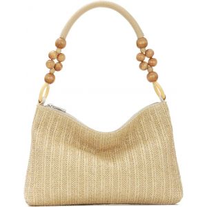 Sac Fourre-Tout En Paille Pour Femmes Sac De Plage Été Sac Portés Épaule En Raphia Pour Vacances Voyages Sac D'Aisselles Tissé(Couleur Naturelle)[H946] - Neuf