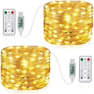 KAL-Lot De 2 Guirlandes Lumineuses, 15M 150 Led Minuteur 8 Modes Alimenté Par Usb Fairy Lights Avec Télécommande Décoration Intérieur/Extérieur Pour Chambre, Fête, Noël - Neuf