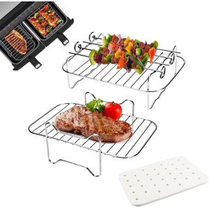 Grille pour Air Fryer, 20CM Accessoires Air Fryer Grille de Cuisson Pain Double, pour Friteuse 300, 304 Acier Inoxydable, Une Broche &agrave; P&acirc;tisserie - Neuf