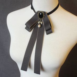 Femmes Pré-Attaché Noeud Papillon Strass Perle Ruban Broche Réglable Noeud Papillon Uniforme Cravate Femmes Costume Accessoire--Gray - Neuf