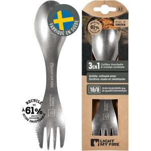 Sjzg-Sporks Lot De Couverts De Camping 3 En 1 En Acier Inoxydable De Qualit&eacute; 304 Avec Couteau, Fourchette Et Cuill&egrave;re Incassables Pour 1 Personne, Accessoires De Camping, &Eacute;quipement De Survie - Neuf