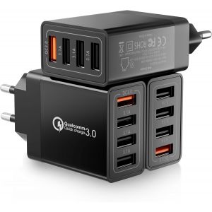 JGD-Lot de 3 Chargeur USB, 33W Prise USB Multiple 4 Ports Prise Chargeur Rapide Multiprise Adaptateur Secteur pour iPhone 14 13 12 11 Pro Max X XS XR 8 7, iPad, Samsung Galaxy A55 A34 A20 A14 S20 S9 - Neuf