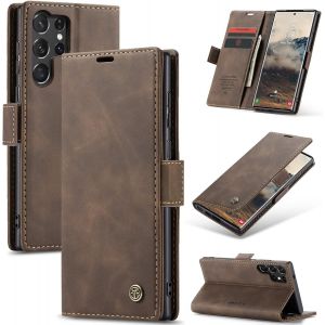 Case For Samsung Galaxy S25 Ultra 5g Premium Leather Protective Pouch Wallet Flip Case Magnetic Case Cover For Samsung Galaxy S25 Ultra, Coffee - Neuf