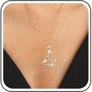 Kal-Collier Papillon Boho Zircone Cubique Collier Pendentif Papillon Strass Collier Papillon Diamant Cz Collier Papillon Or Collier Ras De Cou Papillon Creux Bijoux Pour Femmes Et Filles - Neuf