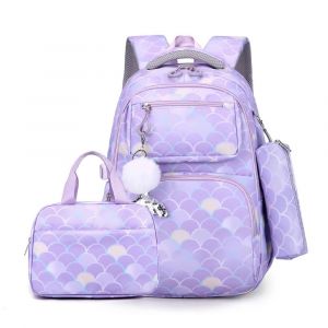 Kalec-3 Pièces/Ensemble Enfant Sac À Dos Avec Pendentif Sirène Fille Sac D'école Étanche Enfants Cartable Pour Adolescentes Écailles De Poisson Imprimer,05 - Neuf