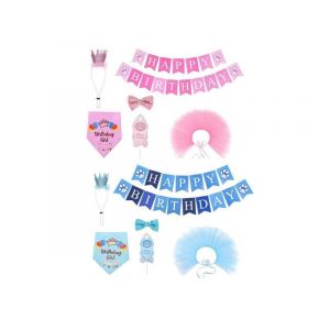 Ensemble De Fournitures Pour F&ecirc;te D'anniversaire De Chien Avec Bandana, Banni&egrave;res, Couronne, Noeud Papillon, Jupe Tutu Et D&eacute;coration De G&acirc;teau - Neuf