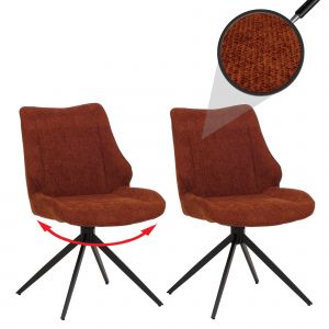 Lot de 2 chaises de salle &agrave; manger HWC-O48, chaise de cuisine, pivotante Auto-Return, tissu/textile chenille (320g/m&sup2;) Oeko-Texrouge-brun - Neuf