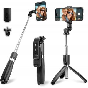 KALANKA-Perche &agrave; selfie 2 en 1 et tr&eacute;pied &iquest; Perche &agrave; selfie extensible de 1 m de long et tr&eacute;pied pliable avec t&eacute;l&eacute;commande Bluetooth pour t&eacute;l&eacute;phone portable et appareil photo compatible avec iPhone, - Neuf
