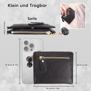 CAUC-Petit portefeuille pour femme avec protection RFID, mini portefeuille multifonction avec fermeture éclair, facile à transporter, convient pour un usage quotidien et les voyages, Noir , s - Neuf