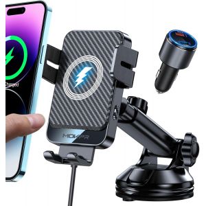 Support de t&eacute;l&eacute;phone Portable pour Voiture avec Fonction de Charge, Chargeur Rapide sans Fil 15 W, Charge inductive, Chargeur de Voiture, pour iPhone 16/15/14/13/12, Samsung Huawei Xiaomi - Neuf