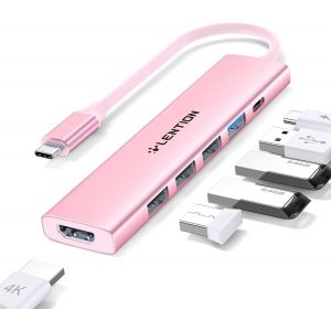 JGD-Hub USB C Multiport Adaptateur 6-en-1 avec Charge PD 100W, 4K HDMI, 4 Ports de Donn&eacute;es USB-A, Hub Type C pour MacBook Pro 2025-2016, Nouveau Mac Air, iPhone 17 Pro Max 16 15 S&eacute;rie(CH17 Rose) - Neuf