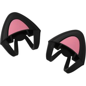 LORANKA-Oreille de Chat pour Casque Audio - 2X Accessoire d&eacute;co Oreille Chat en Silicone Casque de Musique Largeur Arceau 2,5-3,8 cm Overear Headphone - Noir-Fuchsia - Neuf