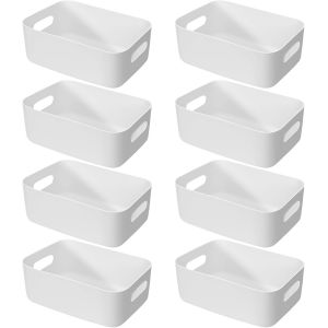 Jexnovashop-Lot De 8 Bo&icirc;tes De Rangement En Plastique Blanc Avec Poign&eacute;es - 30 X 20 X 12 Cm - Pour Armoire De Cuisine - Bo&icirc;te De Rangement En Plastique Pour Salle De Bain, Cuisine, Garde-Manger - Neuf