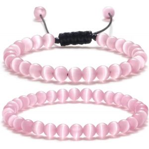 Eryi-2 Pièces Bracelet Pierre Naturelle Femme Bracelet Perles 6mm Élastique Bracelet De Pierres Précieuses Naturelles Réglable Bracelet Perles Cristal Bracelet - Neuf