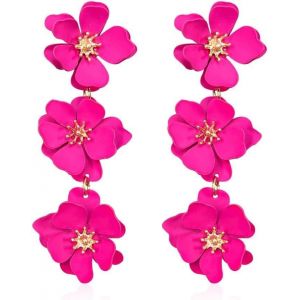 Kal-Boucles D'oreilles Fleur Femme Fille Pétales Coloré En Métal Longues Pendantes Boucle D'oreille Bohème Vintage Exagération Personnalité Cadeaux De Bijoux - Neuf
