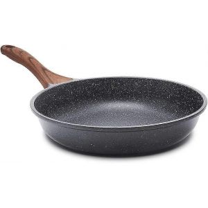 Pierre Enduit Poêle À Frire Antiadhésive De 12 Pouces Noir Avec Poignée En Bois, Durable Ustensiles De Cuisine Pour Une Cuisson Facile Et Le Nettoyage - Neuf